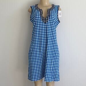 Draper James Lands End Gingham Sleeveless Swim Cover Up Dress Blue Pockets NWT S